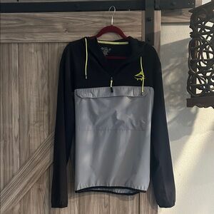 Black and Gray‎ Hooded Fishing Windbreaker Jacket w/ Yellow Accents Size Medium